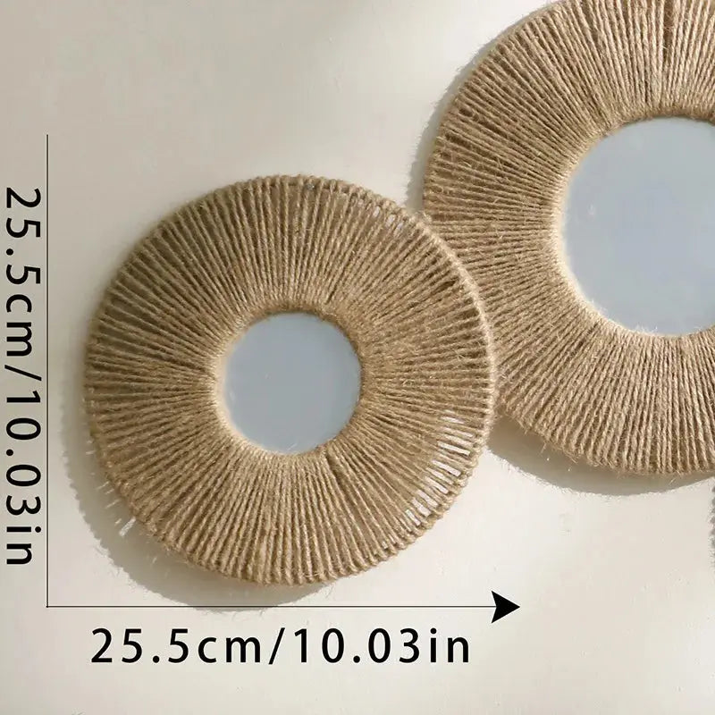 Round Decorative Wall Mirrors Farmhouse Circle Mirror with Hemp Rope Boho Mirrors for Bedroom, Bathroom, Living Room Decor Gift LAVIVA