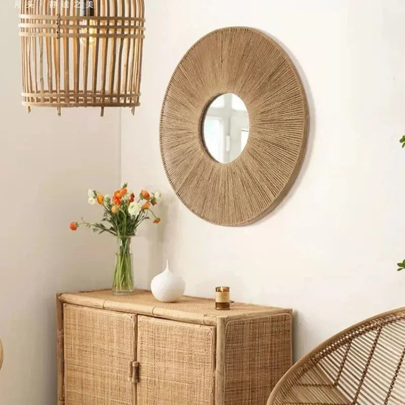 Round Decorative Wall Mirrors Farmhouse Circle Mirror with Hemp Rope Boho Mirrors for Bedroom, Bathroom, Living Room Decor Gift LAVIVA