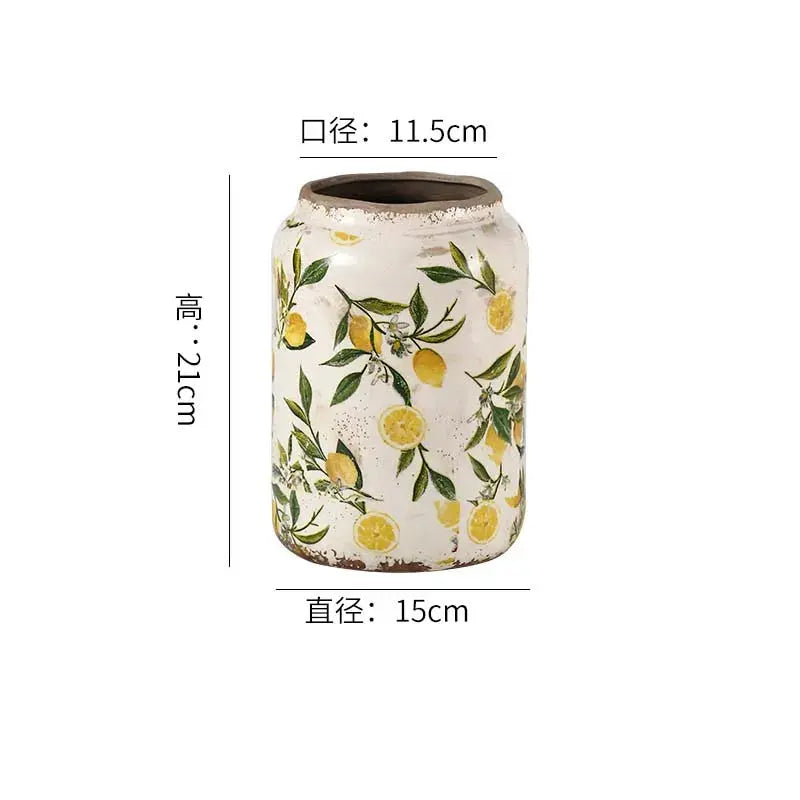 Retro Ceramic Large Vase Lemon Texture Ice Cracked Old Decorative Vase Hydroponic Flower Arrangement Supplies for Home Garden LAVIVA