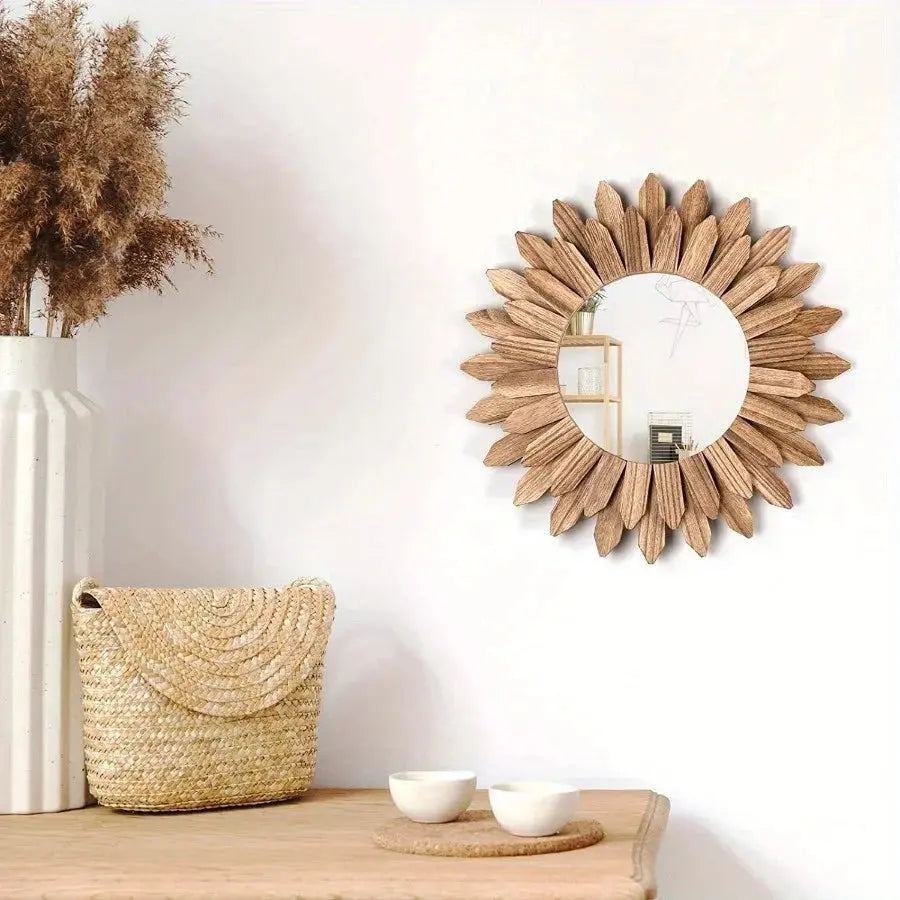 12inch Rustic Wooden Farmhouse Decorative Mirror Wall Mounted Vanity Mirror LAVIVA