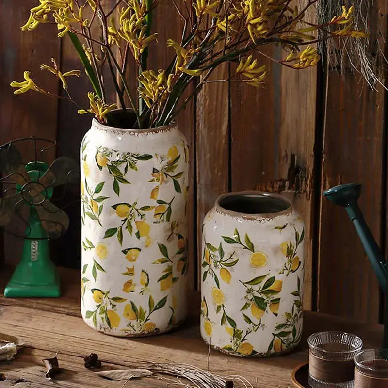 Retro Ceramic Large Vase Lemon Texture Ice Cracked Old Decorative Vase Hydroponic Flower Arrangement Supplies for Home Garden LAVIVA