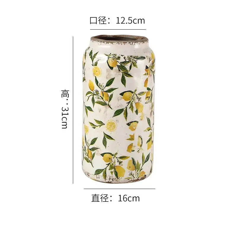 Retro Ceramic Large Vase Lemon Texture Ice Cracked Old Decorative Vase Hydroponic Flower Arrangement Supplies for Home Garden LAVIVA