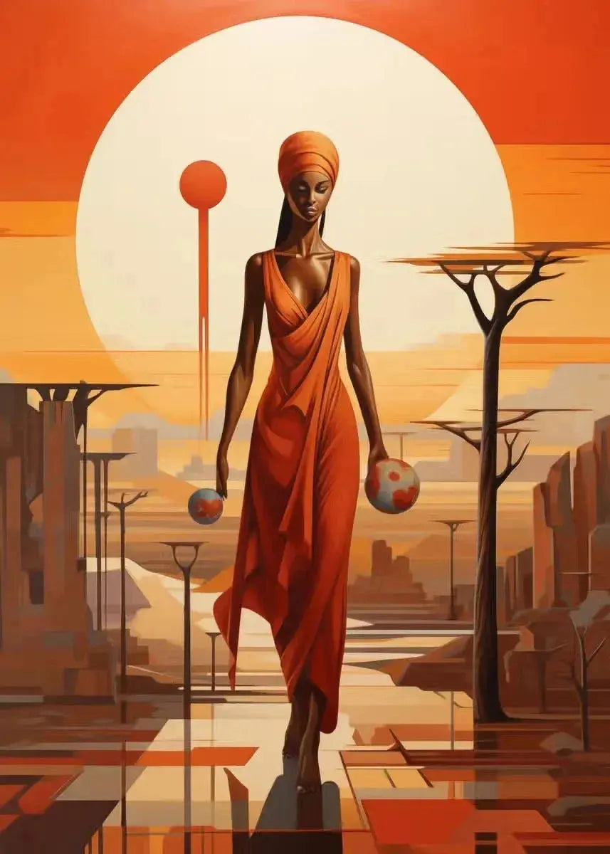African Women with Sun Canvas Painting Wall Art Poster Prints Elegant Female Picture for Living Room Bedroom Cafe Decoration LAVIVA