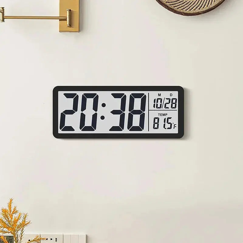 Battery Powered LCD Digital Wall Clock Time Temperature Date Desktop Table Clock With USB Cable 12/24H LCD Clock for Living Room LAVIVA