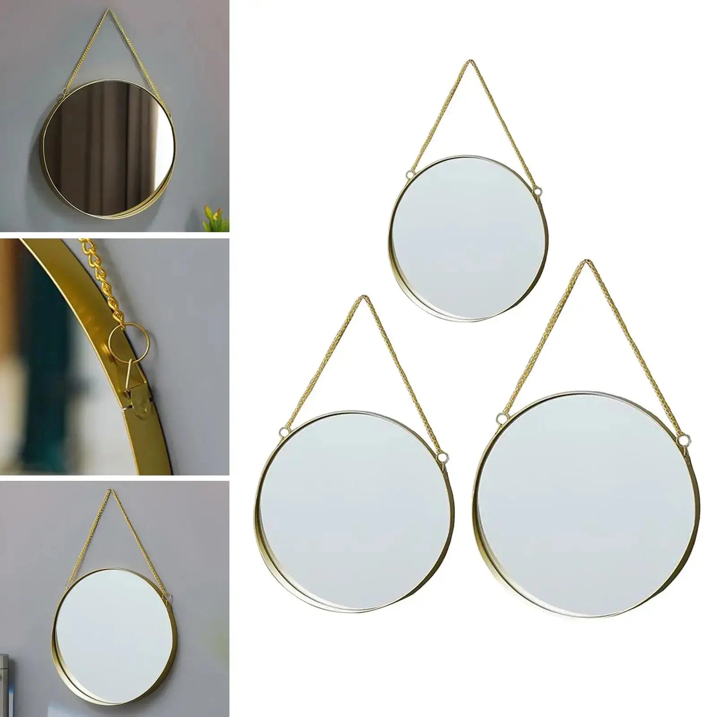 Wall Hanging Mirror Round Wall Mirror for Makeup Dressing Room Golden for Wardrobe LAVIVA