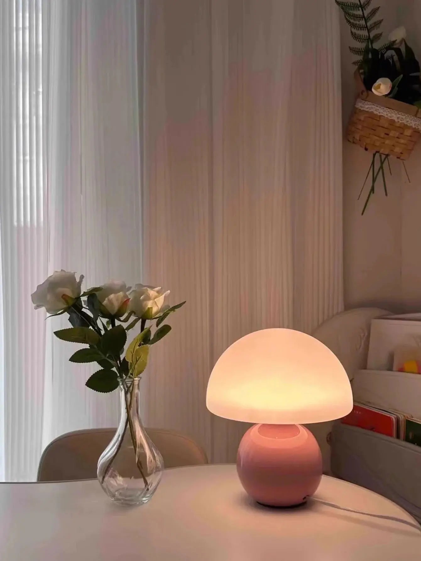 A pink/orange/red/white/beige USB socket decorative table lamp for room light decorative lamp, night light, desk light. LAVIVA