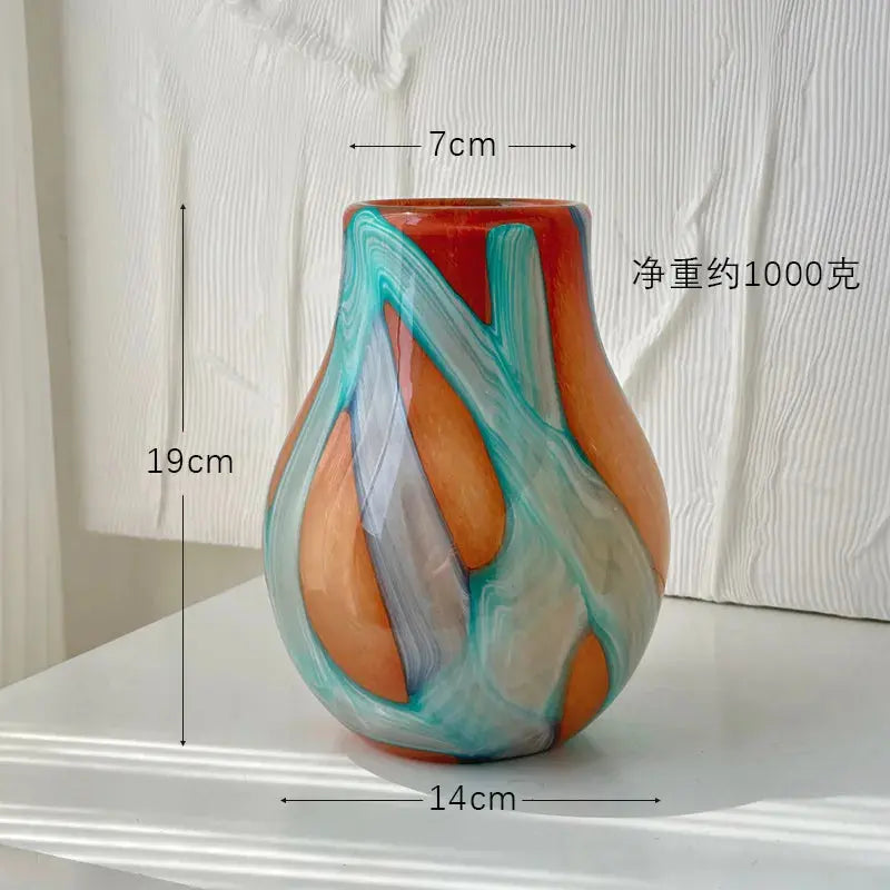 Colorful Striped Glass Vase Desktop Flower Arrangement Ornament Artistic Flowers Vessels Hydroponic Vase Dried Flower Vases LAVIVA