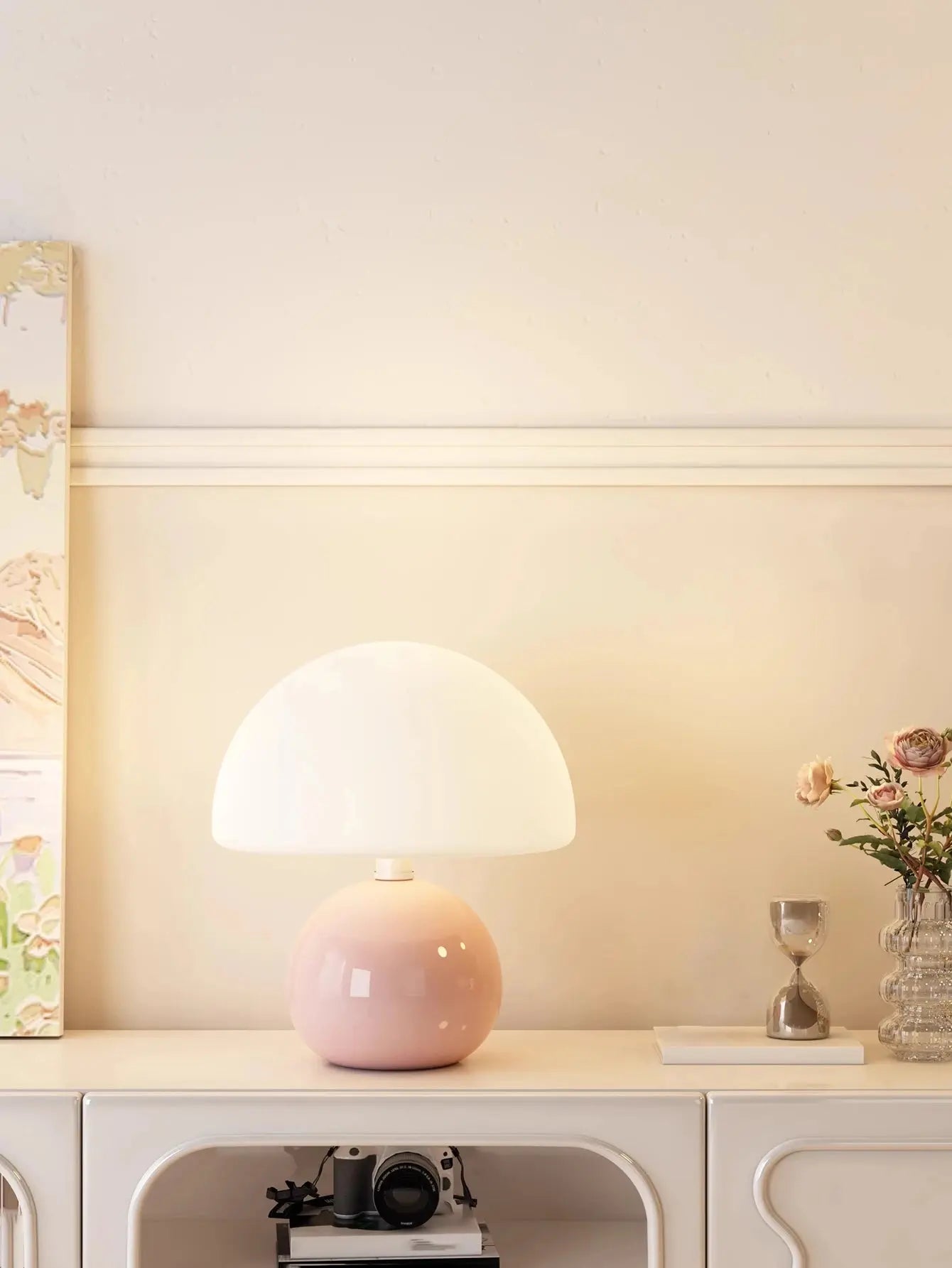 A pink/orange/red/white/beige USB socket decorative table lamp for room light decorative lamp, night light, desk light. LAVIVA