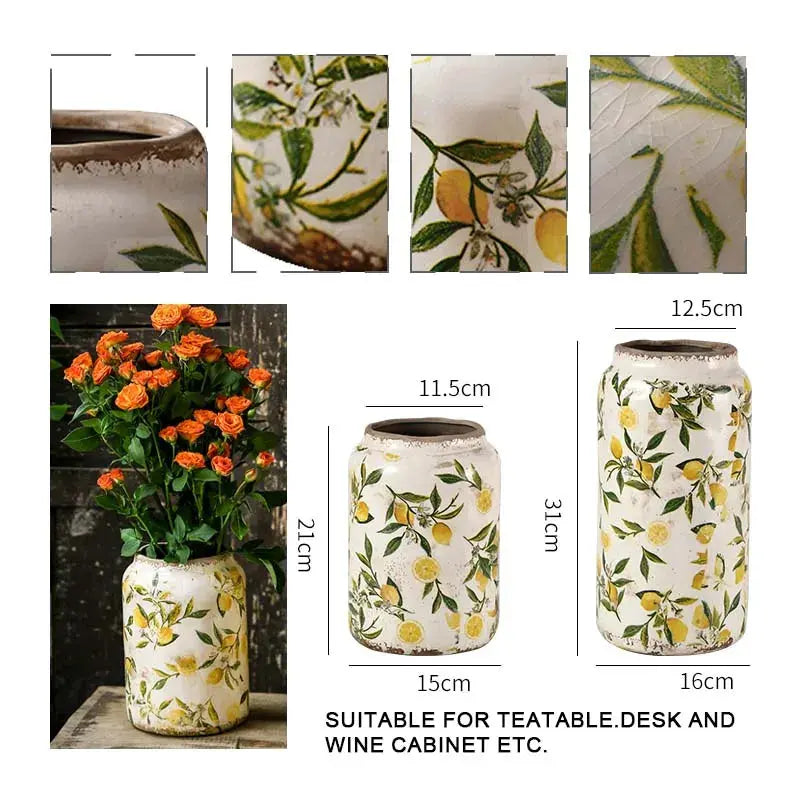 Retro Ceramic Large Vase Lemon Texture Ice Cracked Old Decorative Vase Hydroponic Flower Arrangement Supplies for Home Garden LAVIVA