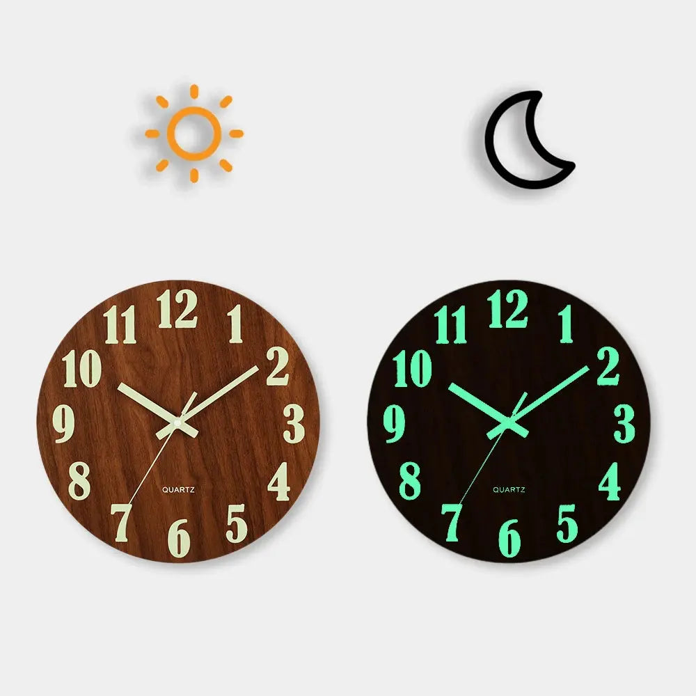 12 Inch Luminous Wall Clock Wood Silent light in dark night Nordic Fashion Wall Clock Non Ticking Clock With Night Light LAVIVA