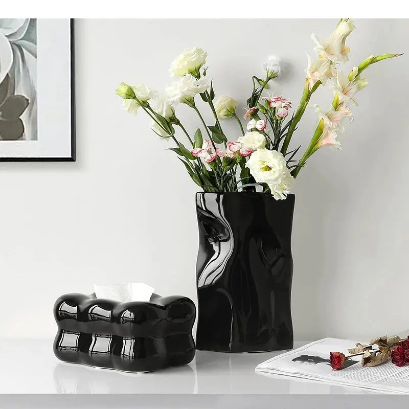 Ceramic Vase Pleated Irregular Fold Pattern Flower Arrangement Hydroponics Home Decoration Accessories Vases Pots LAVIVA