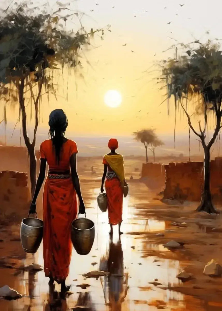 African Women with Sun Canvas Painting Wall Art Poster Prints Elegant Female Picture for Living Room Bedroom Cafe Decoration LAVIVA