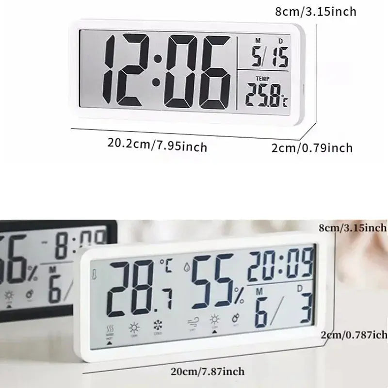 Battery Powered LCD Digital Wall Clock Time Temperature Date Desktop Table Clock With USB Cable 12/24H LCD Clock for Living Room LAVIVA