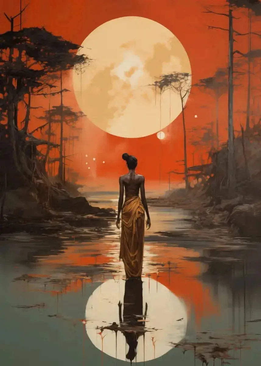 African Women with Sun Canvas Painting Wall Art Poster Prints Elegant Female Picture for Living Room Bedroom Cafe Decoration LAVIVA
