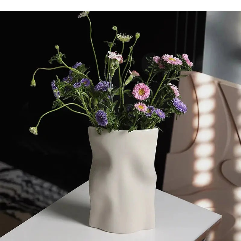 Ceramic Vase Pleated Irregular Fold Pattern Flower Arrangement Hydroponics Home Decoration Accessories Vases Pots LAVIVA