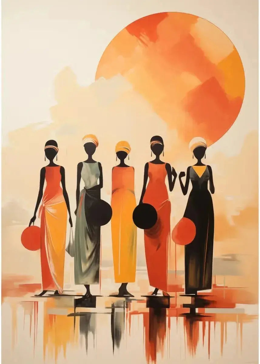 African Women with Sun Canvas Painting Wall Art Poster Prints Elegant Female Picture for Living Room Bedroom Cafe Decoration LAVIVA