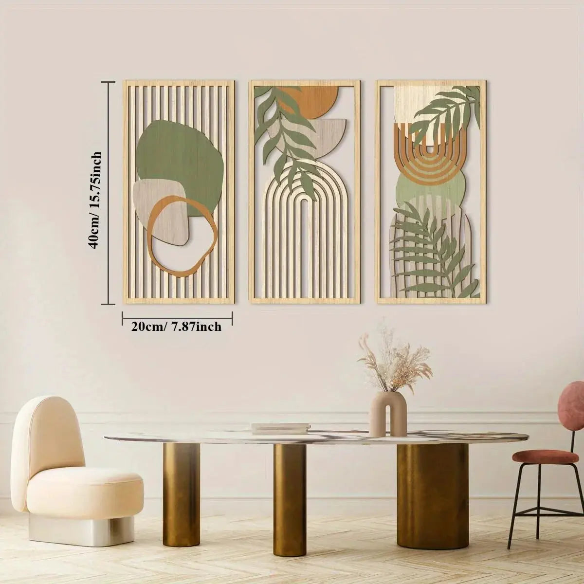 3PCS Sage Green Abstract Wooden Wall Art, Geometric Wood Wall Sculptures, Modern Artwork Neutral Wall Decor LAVIVA