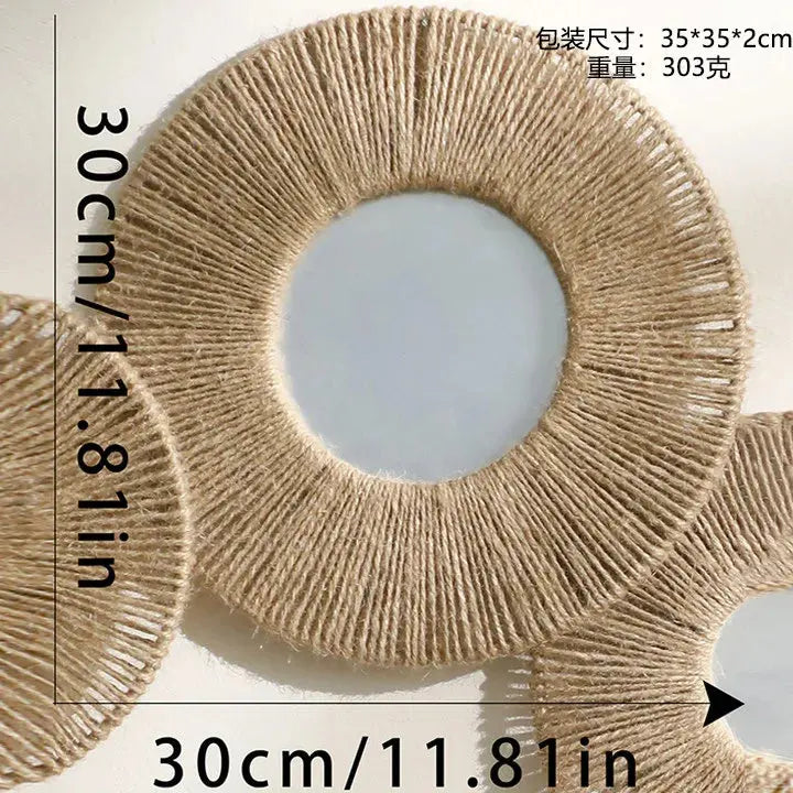 Round Decorative Wall Mirrors Farmhouse Circle Mirror with Hemp Rope Boho Mirrors for Bedroom, Bathroom, Living Room Decor Gift LAVIVA