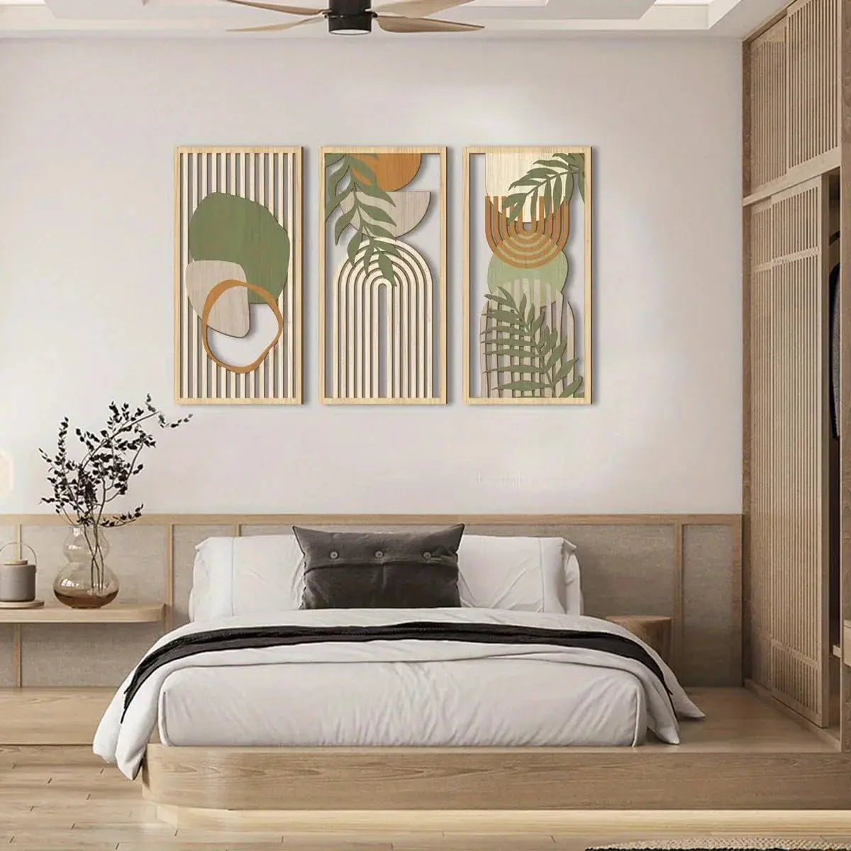 3PCS Sage Green Abstract Wooden Wall Art, Geometric Wood Wall Sculptures, Modern Artwork Neutral Wall Decor LAVIVA
