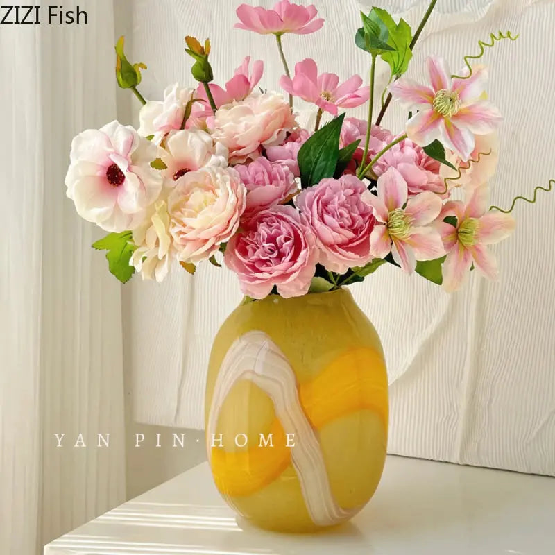 Colorful Striped Glass Vase Desktop Flower Arrangement Ornament Artistic Flowers Vessels Hydroponic Vase Dried Flower Vases LAVIVA
