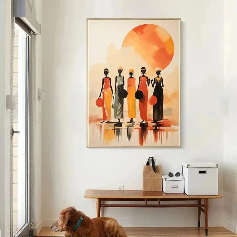 African Women with Sun Canvas Painting Wall Art Poster Prints Elegant Female Picture for Living Room Bedroom Cafe Decoration LAVIVA