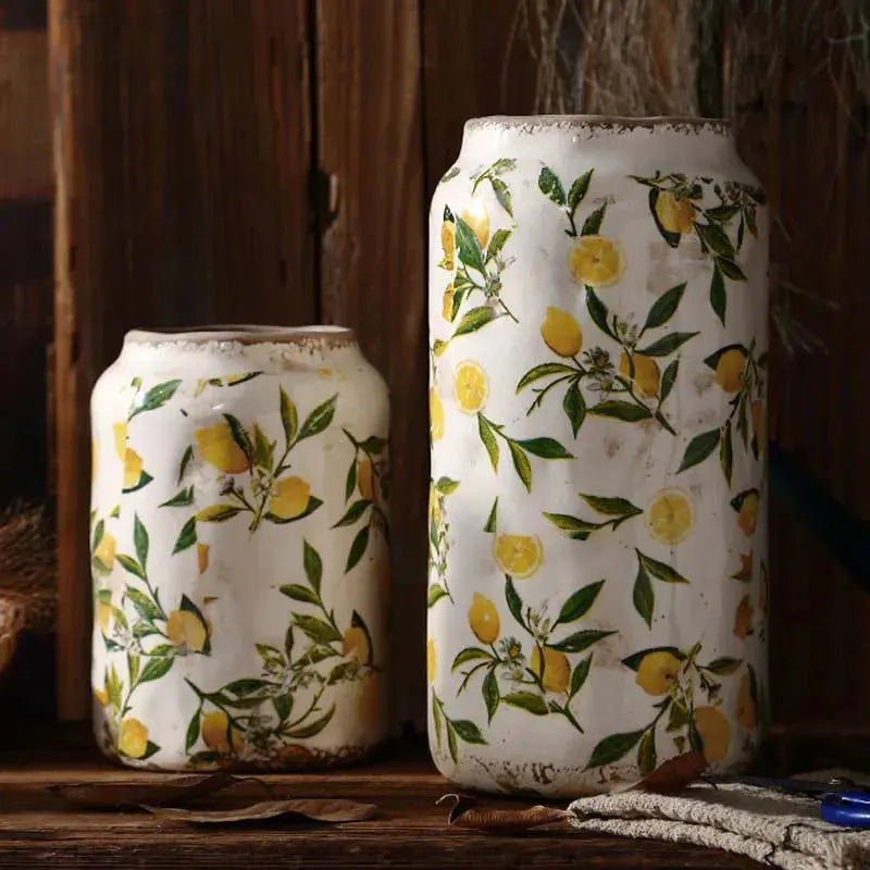 Retro Ceramic Large Vase Lemon Texture Ice Cracked Old Decorative Vase Hydroponic Flower Arrangement Supplies for Home Garden LAVIVA