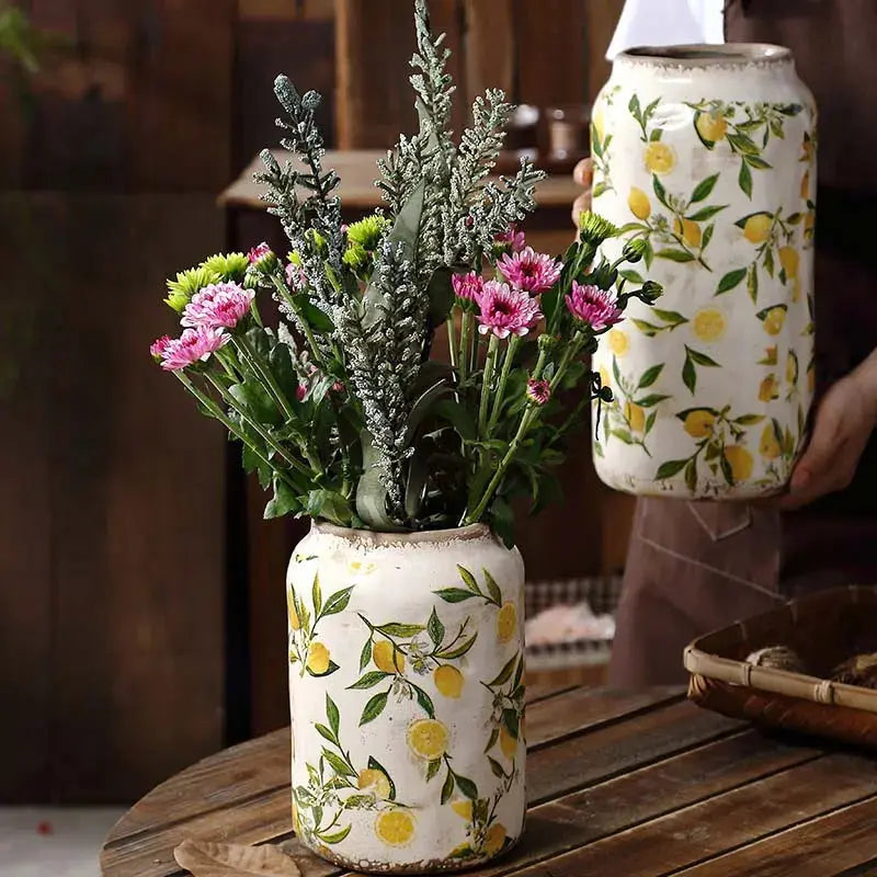 Retro Ceramic Large Vase Lemon Texture Ice Cracked Old Decorative Vase Hydroponic Flower Arrangement Supplies for Home Garden LAVIVA