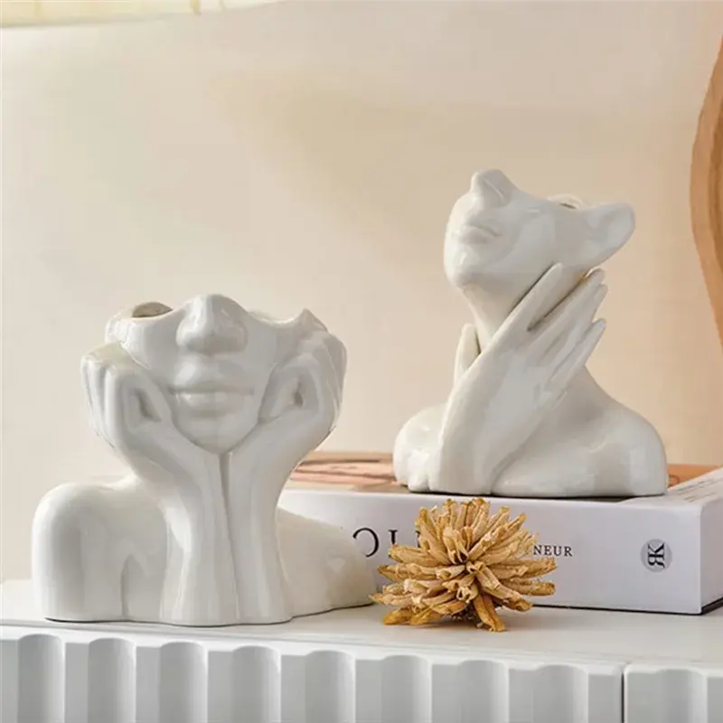 【Best Selling】Nordic Style Flower Vase Women Body Half Face Flower Pot Vase Art Crafts Bedroom Living Room Desktop Decor LAVIVA