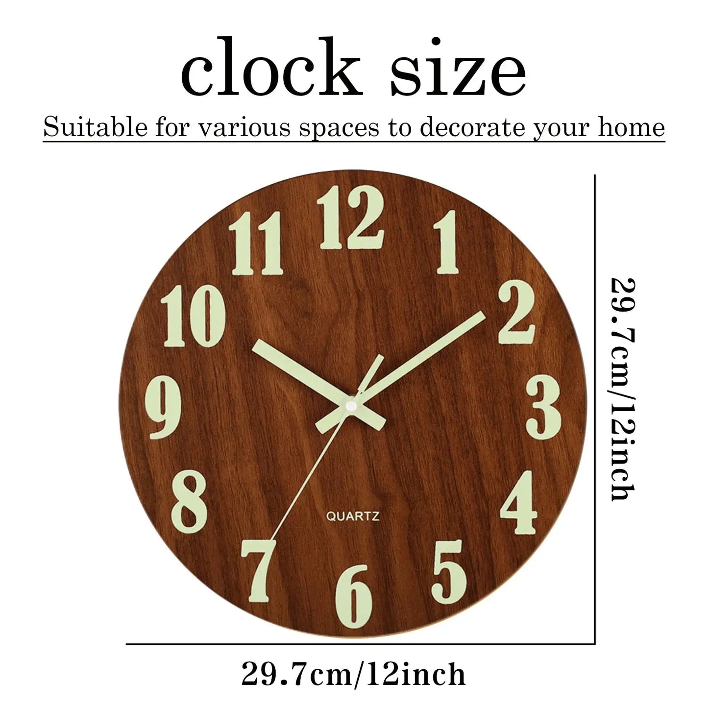 12 Inch Luminous Wall Clock Wood Silent light in dark night Nordic Fashion Wall Clock Non Ticking Clock With Night Light LAVIVA