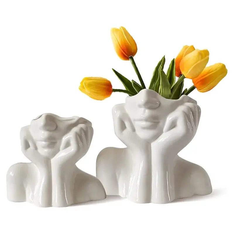 【Best Selling】Nordic Style Flower Vase Women Body Half Face Flower Pot Vase Art Crafts Bedroom Living Room Desktop Decor LAVIVA