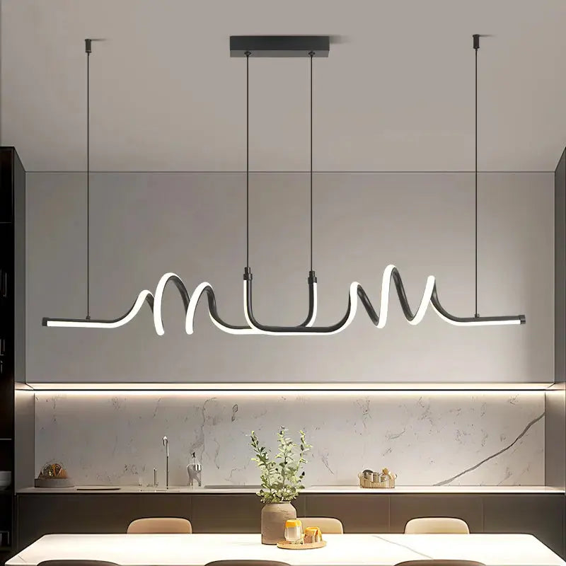 Modern Black LED Pendant Light for Dining Room Curved Chandelier Efficient Home Lighting Fixture Kitchen Living Room Home Decor LAVIVA