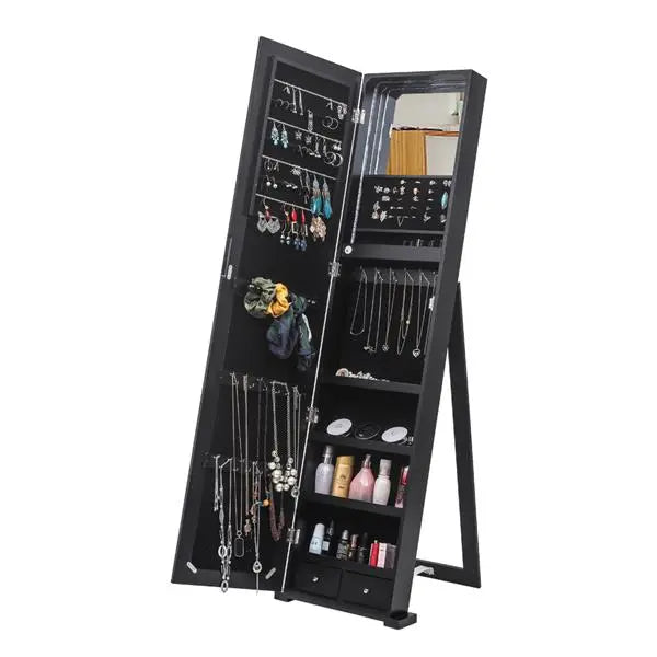 79 Blue Led Jewelry Cabinet, Jewelry Storage Cabinet, Upright Jewelry Cabinet With Long Mirror(Black) qbmgp8-fy