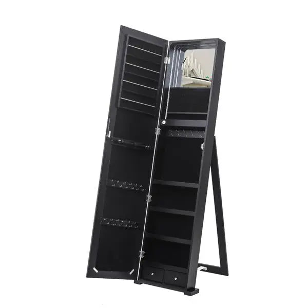 79 Blue Led Jewelry Cabinet, Jewelry Storage Cabinet, Upright Jewelry Cabinet With Long Mirror(Black) qbmgp8-fy