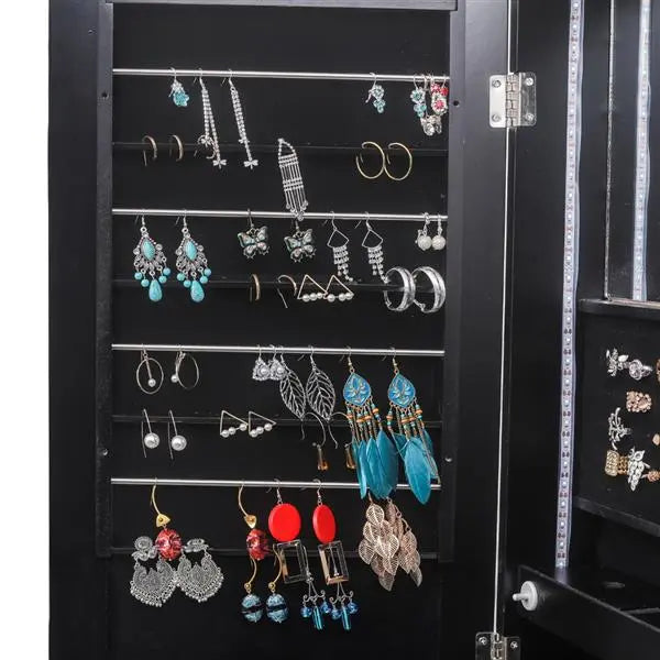 79 Blue Led Jewelry Cabinet, Jewelry Storage Cabinet, Upright Jewelry Cabinet With Long Mirror(Black) qbmgp8-fy