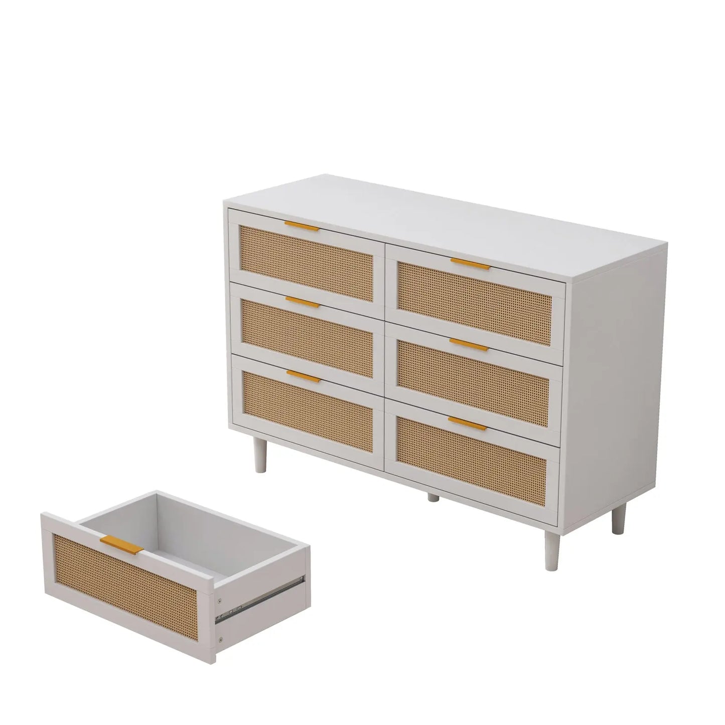 43.31"6-Drawers Rattan Storage Cabinet Rattan Drawer,for Bedroom,Living Room,White qbmgp8-fy