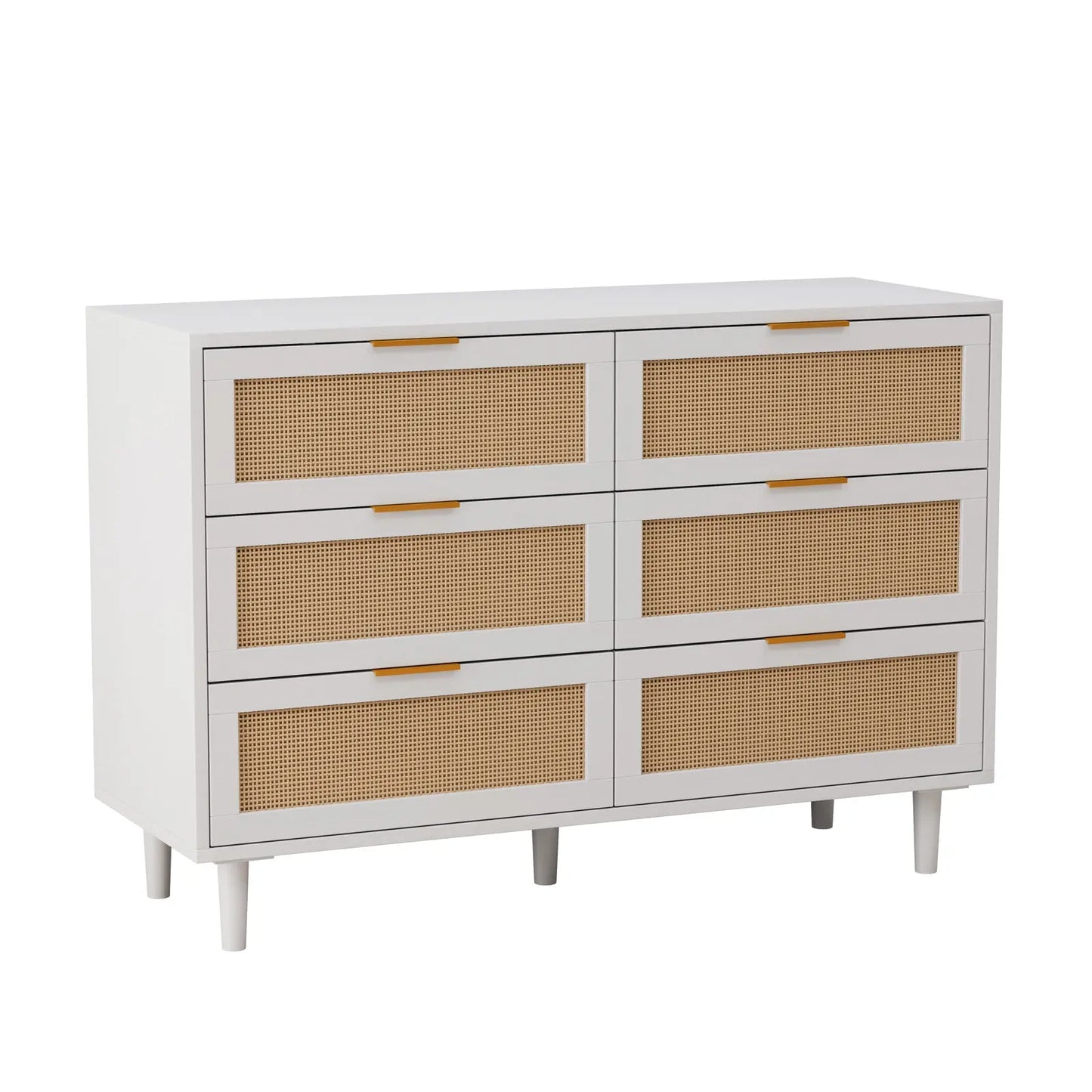 43.31"6-Drawers Rattan Storage Cabinet Rattan Drawer,for Bedroom,Living Room,White qbmgp8-fy