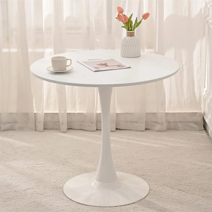31.5" Round Dining Table, Mid-Century White Tulip Table, Metal Base Pedestal Table for 2-4 Person,Easy Assembled Leisure Coffee Table qbmgp8-fy