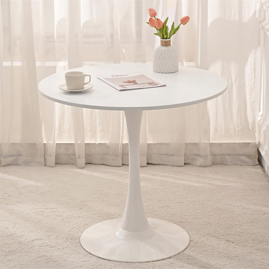 31.5" Round Dining Table, Mid-Century White Tulip Table, Metal Base Pedestal Table for 2-4 Person,Easy Assembled Leisure Coffee Table