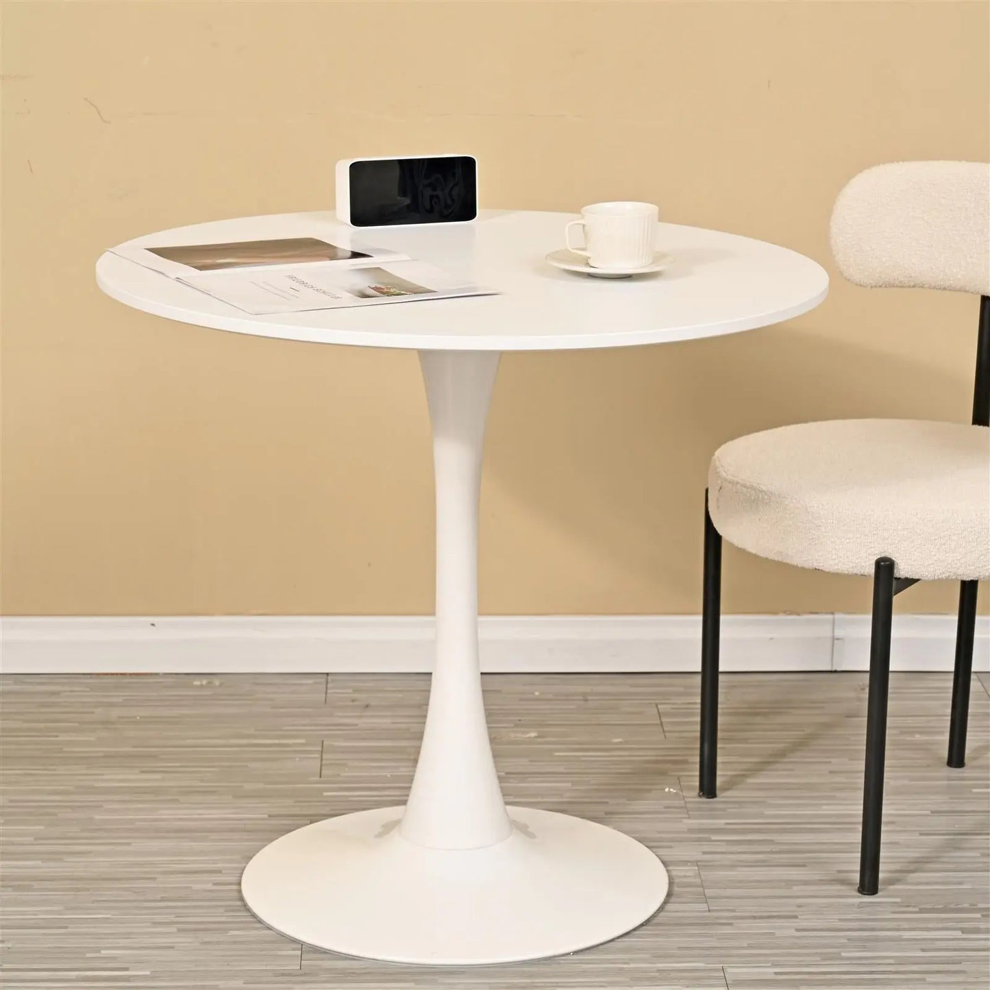 31.5" Round Dining Table, Mid-Century White Tulip Table, Metal Base Pedestal Table for 2-4 Person,Easy Assembled Leisure Coffee Table qbmgp8-fy