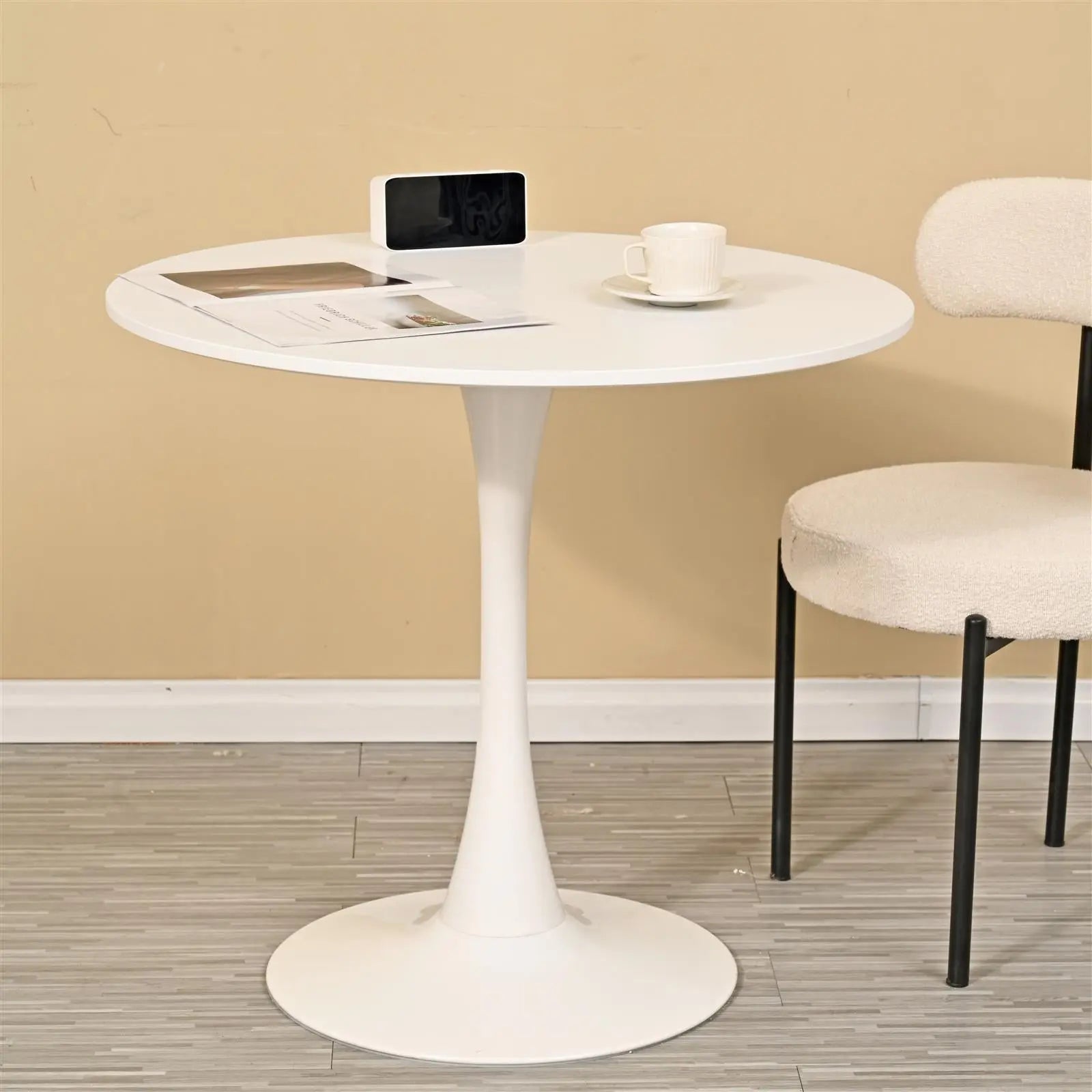 31.5" Round Dining Table, Mid-Century White Tulip Table, Metal Base Pedestal Table for 2-4 Person,Easy Assembled Leisure Coffee Table qbmgp8-fy