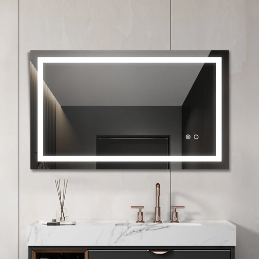 40"*24" LED Lighted Bathroom Wall Mounted Mirror with High Lumen Anti-Fog Separately Control Dimmer Function qbmgp8-fy