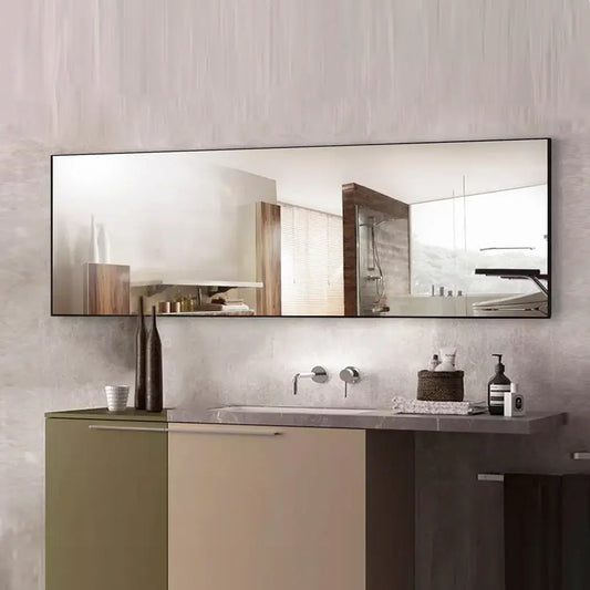 Full Length Mirror Floor Mirror Hanging Standing or Leaning, Bedroom Mirror Wall-Mounted Mirror with Black Aluminum Alloy Frame, 59" x 15.7" qbmgp8-fy