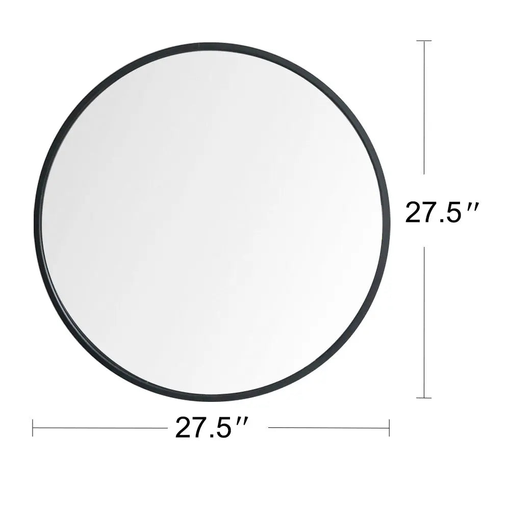 28" Wall Circle Mirror for Bathroom, Black Round Mirror for Wall, 28 inch Hanging Round Mirror for Living Room, Vanity, Bedroom qbmgp8-fy