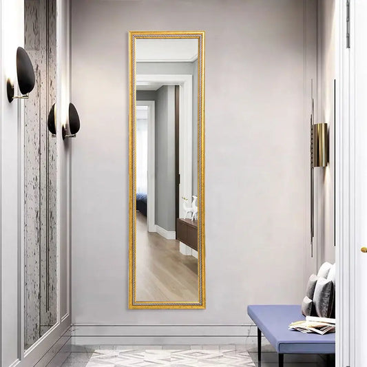 Full Length Mirror Door Mirror Full Body Dressing Mirror Wall Mounted Hanging for Dorm Home, 50"x 14", Gold qbmgp8-fy