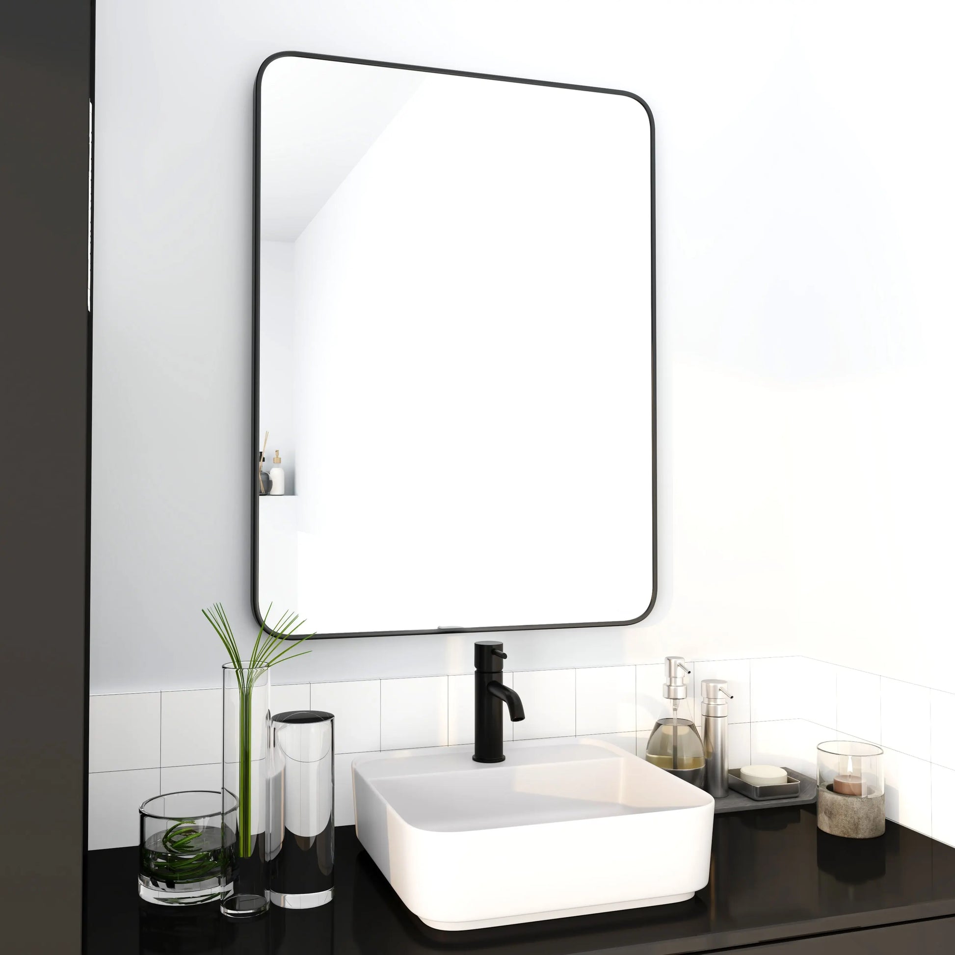24 x 32 Inch Bathroom Mirror Black Aluminum Frame qbmgp8-fy