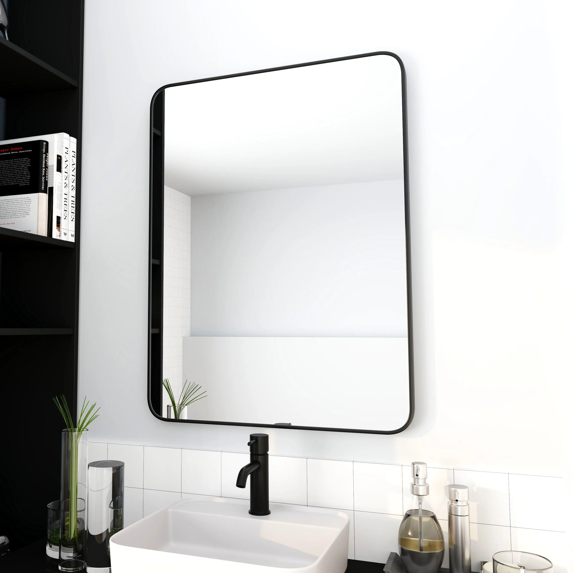 24 x 32 Inch Bathroom Mirror Black Aluminum Frame qbmgp8-fy