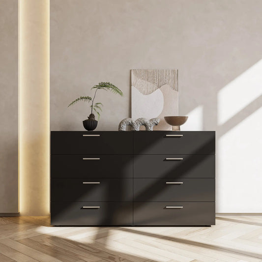 8 Drawer Double Dresser for Bedroom, Wide Storage Cabinet for Living Room Home Entryway, Black qbmgp8-fy