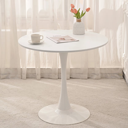 31.5" Round Dining Table, Mid-Century White Tulip Table, Metal Base Pedestal Table for 2-4 Person,Easy Assembled Leisure Coffee Table qbmgp8-fy