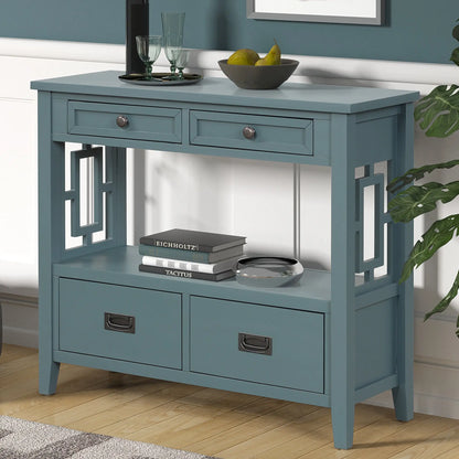 36'' Farmhouse Pine Wood Console Table Entry Sofa Table with 4 Drawers & 1 Storage Shelf for Entryway Living Room Bedroom Hallway Kitchen ( Blue) qbmgp8-fy