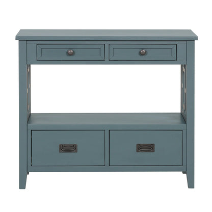 36'' Farmhouse Pine Wood Console Table Entry Sofa Table with 4 Drawers & 1 Storage Shelf for Entryway Living Room Bedroom Hallway Kitchen ( Blue) qbmgp8-fy